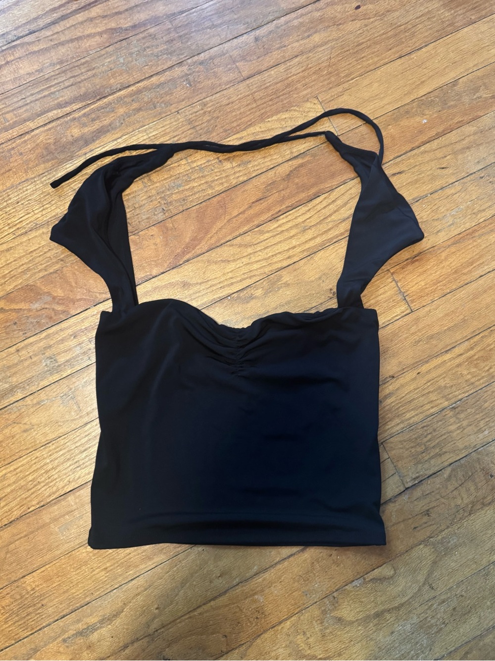 Garage Black Ruched Halter Crop Top